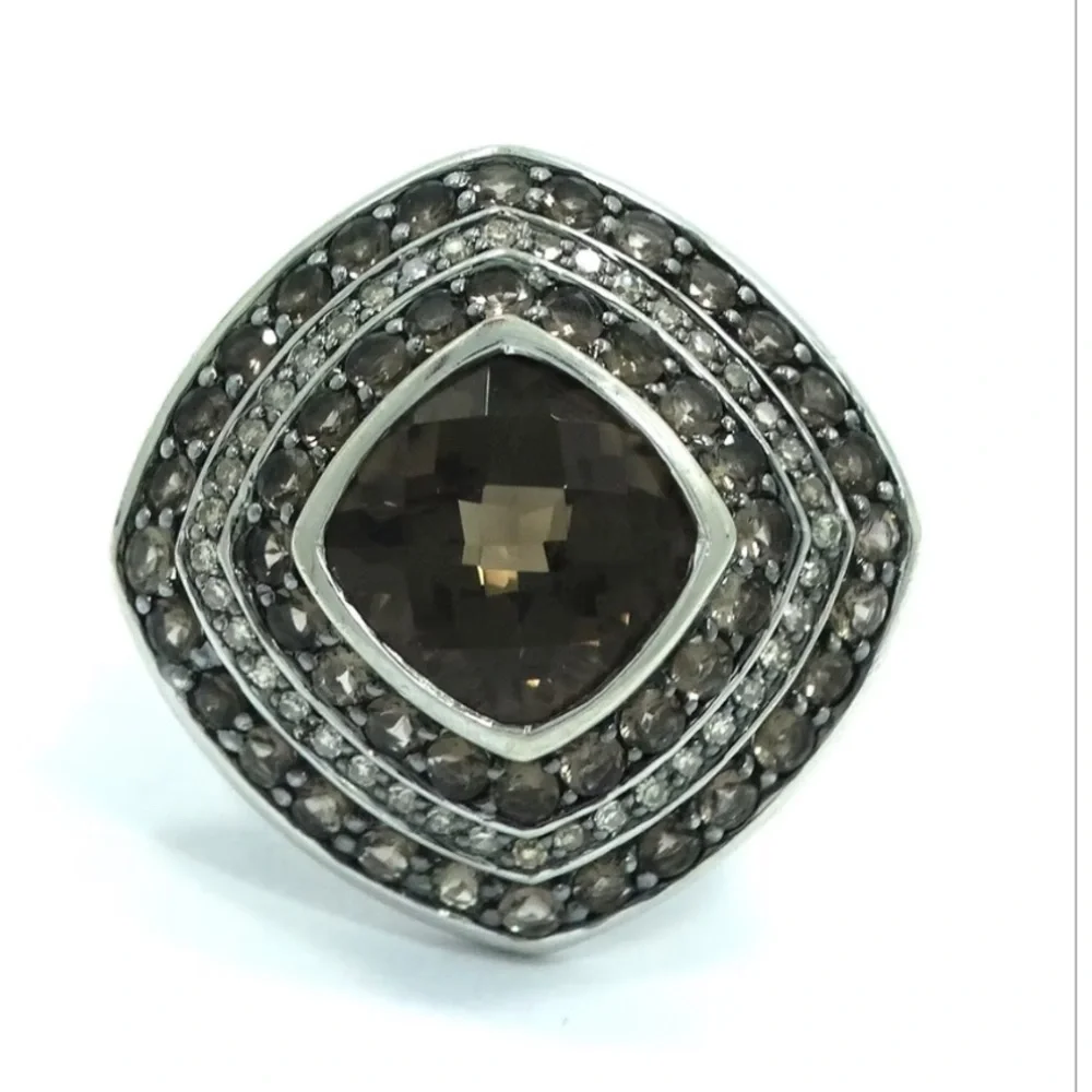 Gorgeous‎ SJCBS Cushion Cut SMOKY QUARTZ Diamond HALO Sterling Silver size 5